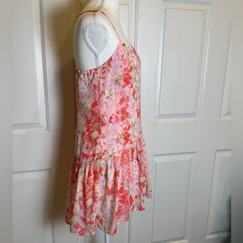 Abercrombie & Fitch Pink Floral Mini Dress Size M Flowy Ruffle Hem Strappy - Picture 4 of 8